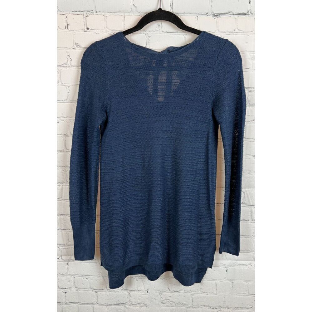 KNOX ROSE blue lace bow back high low sweater pullover size XS